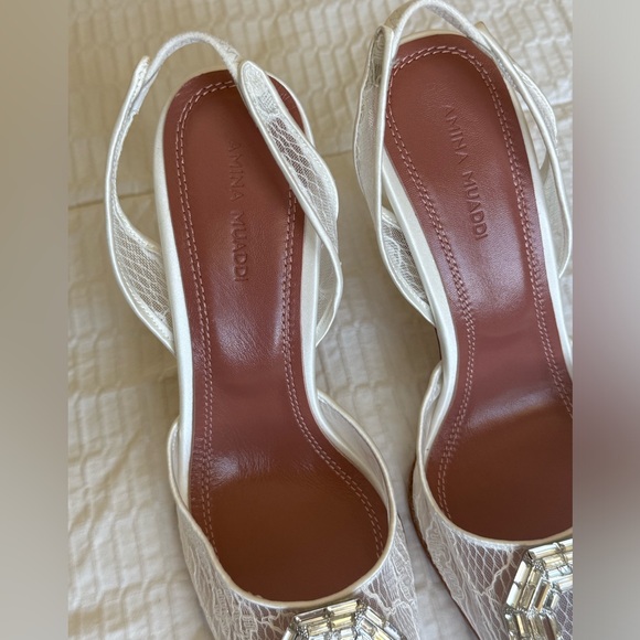 Amina Muaddi Camelia White Lace Heels - Picture 6 of 11